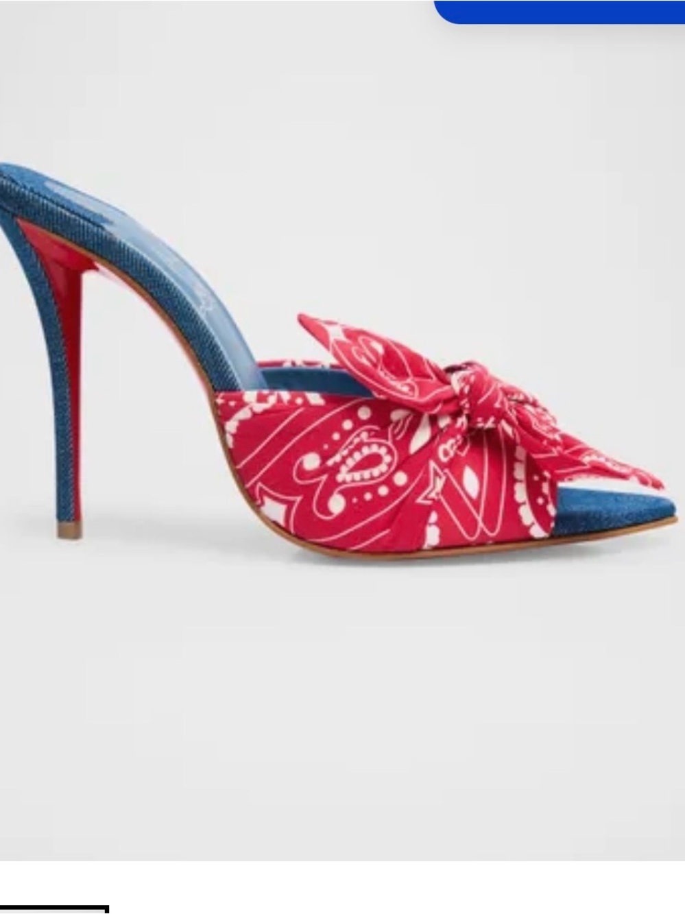 Christian Louboutin Red Bandana Knot Denim-Trim Slide - Picture 2 of 7